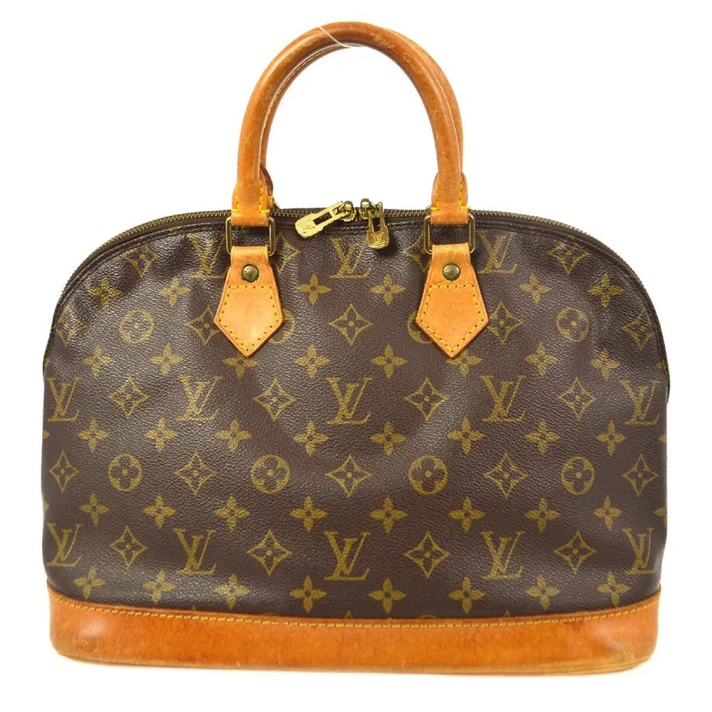 Louis Vuitton Brown Monogram Canvas Top-Handle Bag with Tan Leather Trim - Picture 1 of 9